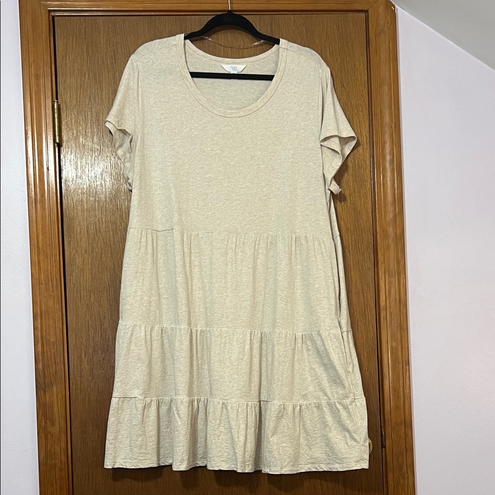 Time and Tru Heather Oatmeal Tiered Dress Size XXL WITH POCKETS!